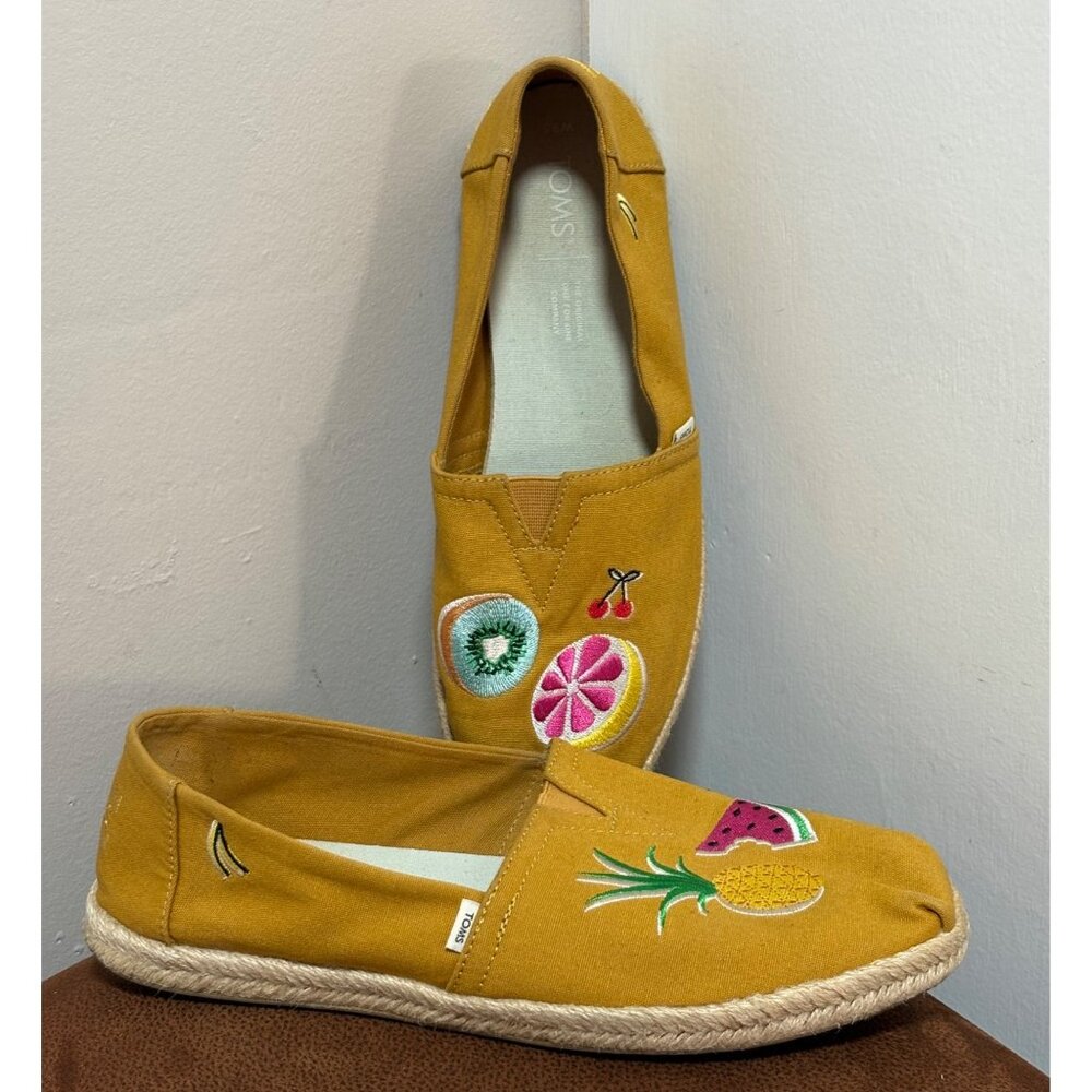 Toms Fruit Embroidery Mustard Color Classics Alpargatas Espadrille Flats 9.5